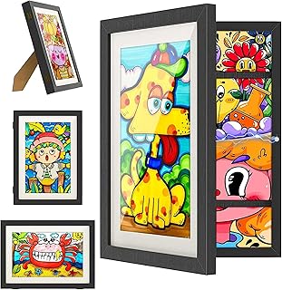 YZNLOQ Kids Art Frames 2 Pack,A4 8.3x11.8in Front Opening Kids Artwork Frames Changeable,Black White Childrens Art Storage Frame,Kid Artwork Picture Frames,For 3D Picture, Crafts, Children Drawing