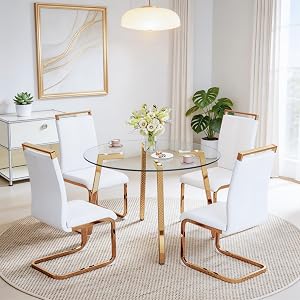 42-Inch Glass Round Dining Table Set for 4