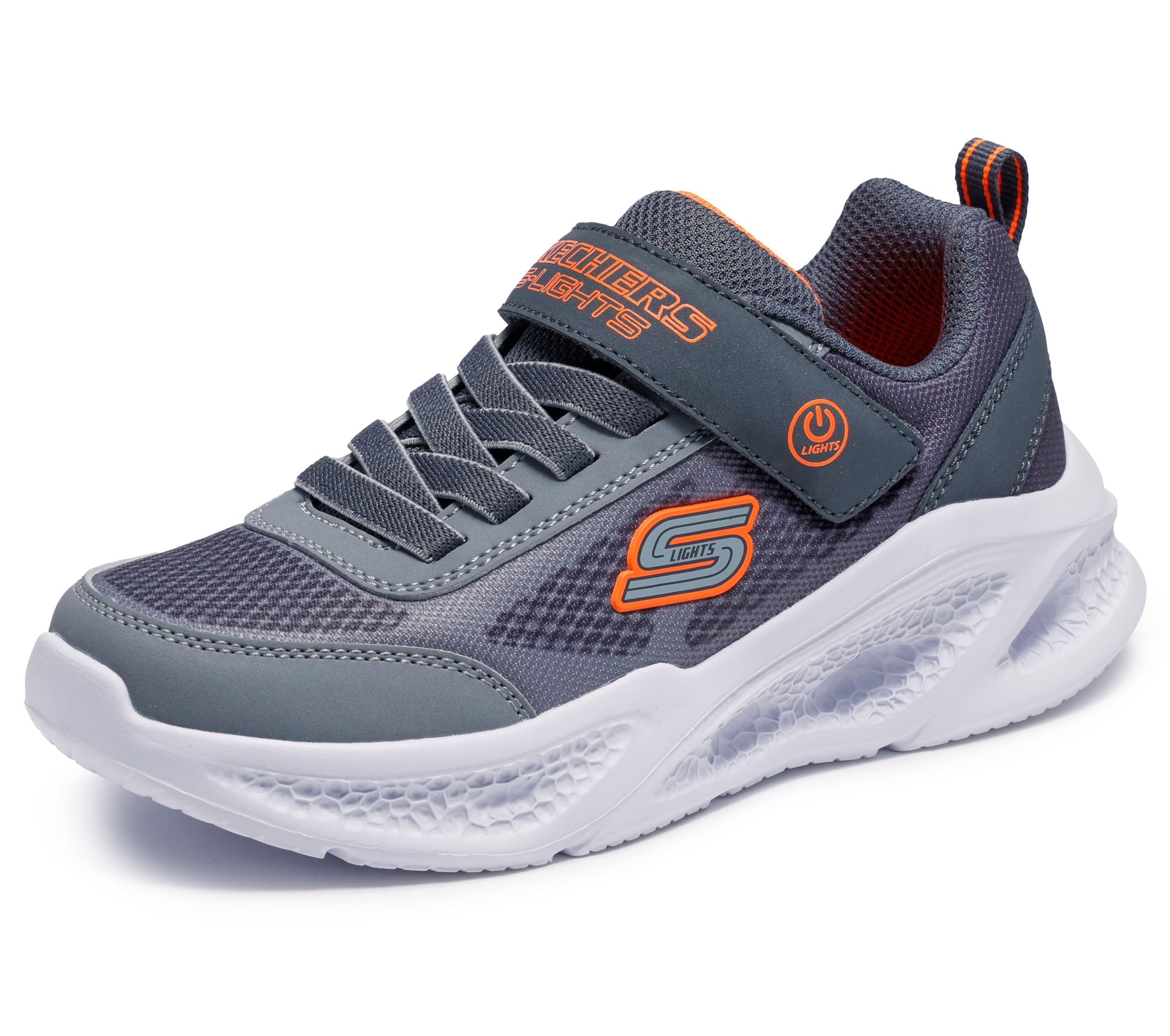 Skechers Boy's Meteor-Lights Krendox Sneakers, Charcoal & Gray Textile/Charcoal Synthetic, 1 UK Child