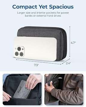 BAGSMART Electronics Travel Organizer for Cords, Zipper Pouch, Black