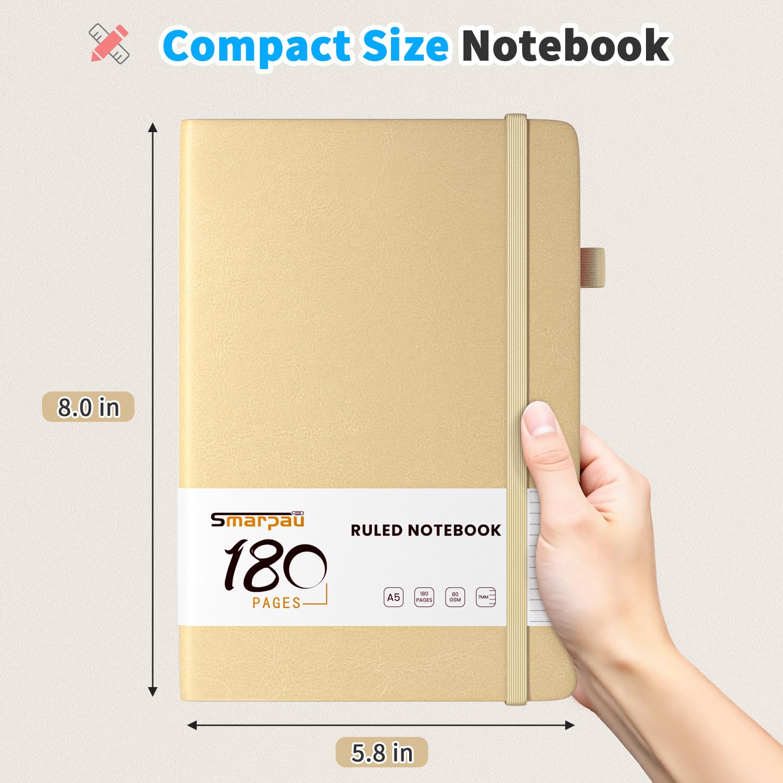 Smarpau A5 Journal Notebook, 180 Pages Hardback Notebook with Thick Paper, Leather Notepad for Women Men Writing No Bleed - Image 3