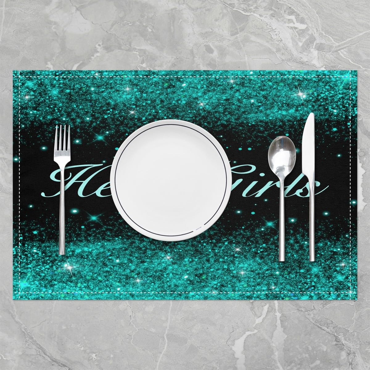 Glitter Table Place Mats Set of 4 45X30cm Pastel Placemats Decor Stylish Green Black Placemat Kitchen Dining Table Decor Indoor Outdoor Silver Shiny - Image 2