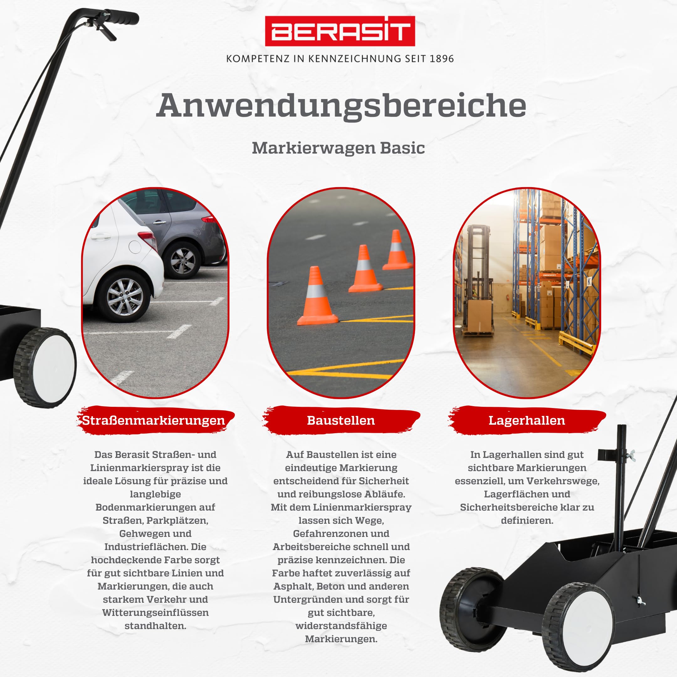 Markierungswagen BASIC, Linien-Markiergerät für eine professionelle Bodenmarkierung, geeignet für Markierungssprays, Inhalt: 1 Stück