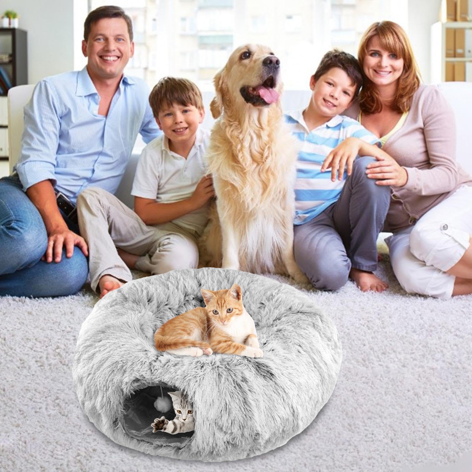 Katzen Tunnel Bett 2 In 1 Kuscheliges Katzennest | Warmes Katzen Schlafbett Für Haustierbesitzer Kaltes Wetter Innenraum Homeoffice Schlafzimmer Wohnzimmer Nachts Tags