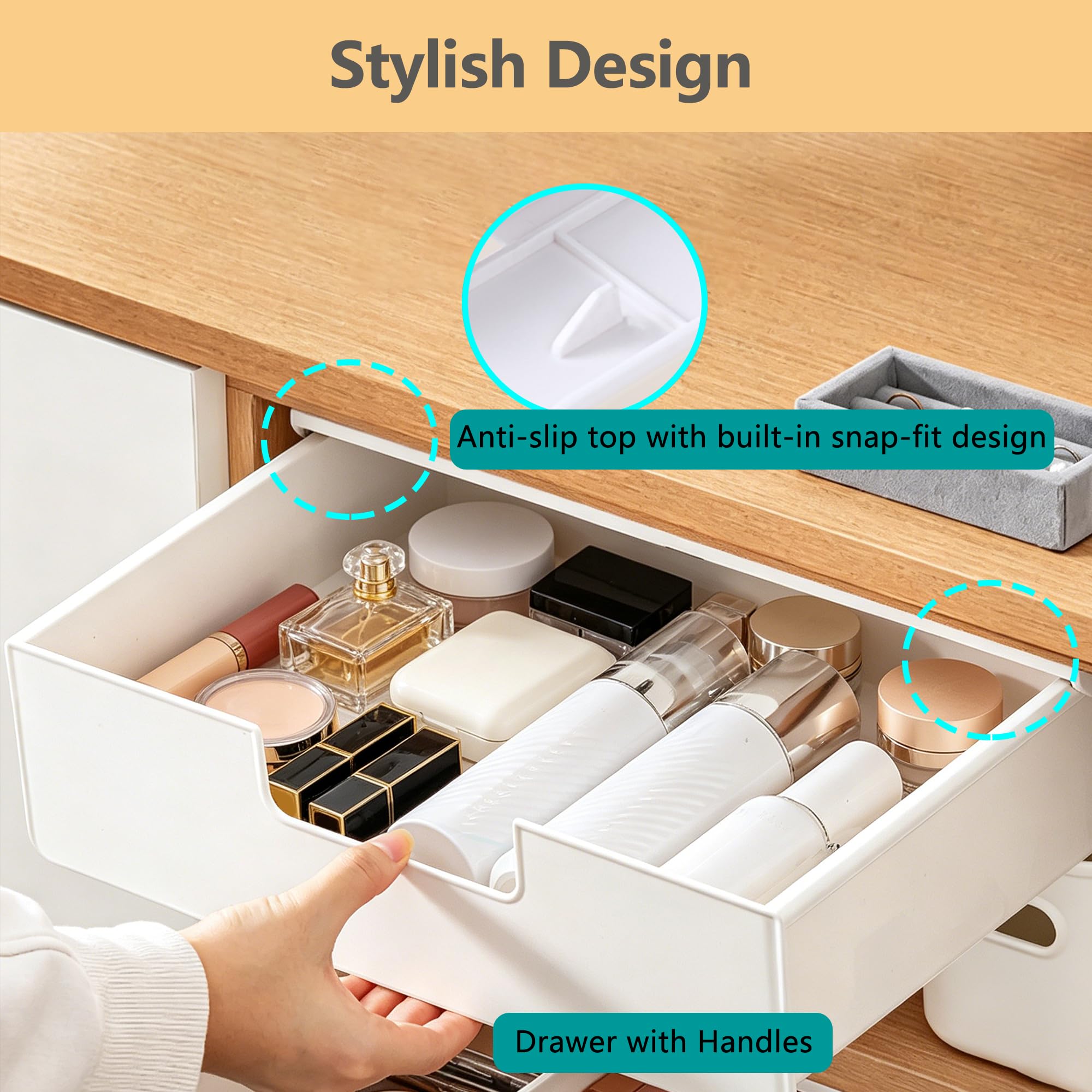 Boîte de rangement autocollante sous meuble pour bureau, école, cuisine (blanc)