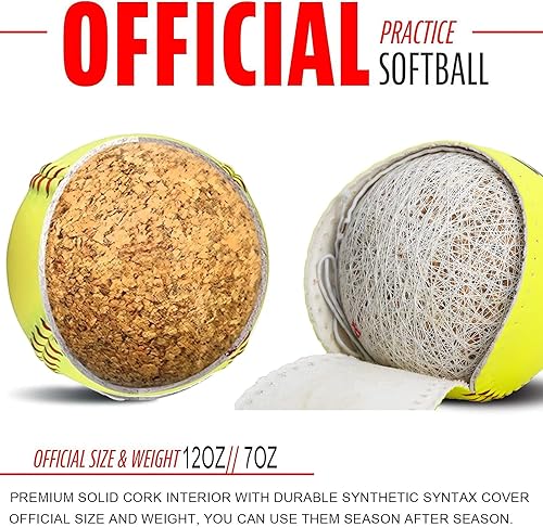 Miniatura 3 de Tebery 6 Pack Sports Practice Softballs, 12-Inch Official Size and Weight Slowpitch Softball, Unmarked & Leather Covered Training Ball for Games,