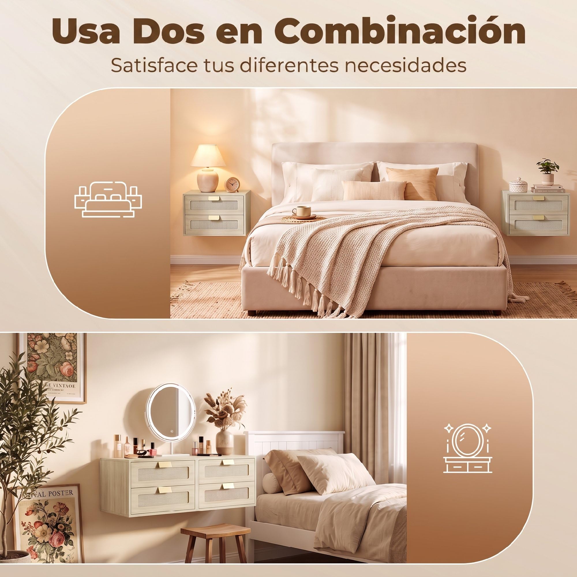 HOMCOM Juego de 2 Mesitas de Noche Flotantes 40x30x27,6 cm Roble