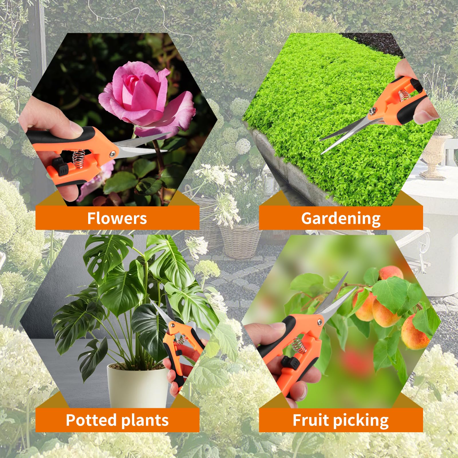 Piccole Forbici Potatura - Forbici Giardinaggio - Professionali Forbice Cesoie con manico ergonomico,ideali per potare bonsai,piante,fiori e raccogliere frutta e verdura(Arancione)