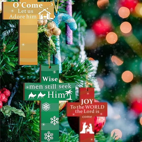 Miniatura 7 de Poen 24 adornos colgantes de cruz de madera con cuerdas, adorno de Navidad a granel para árbol de Navidad, decoración de cumpleaños, boda, fiesta,