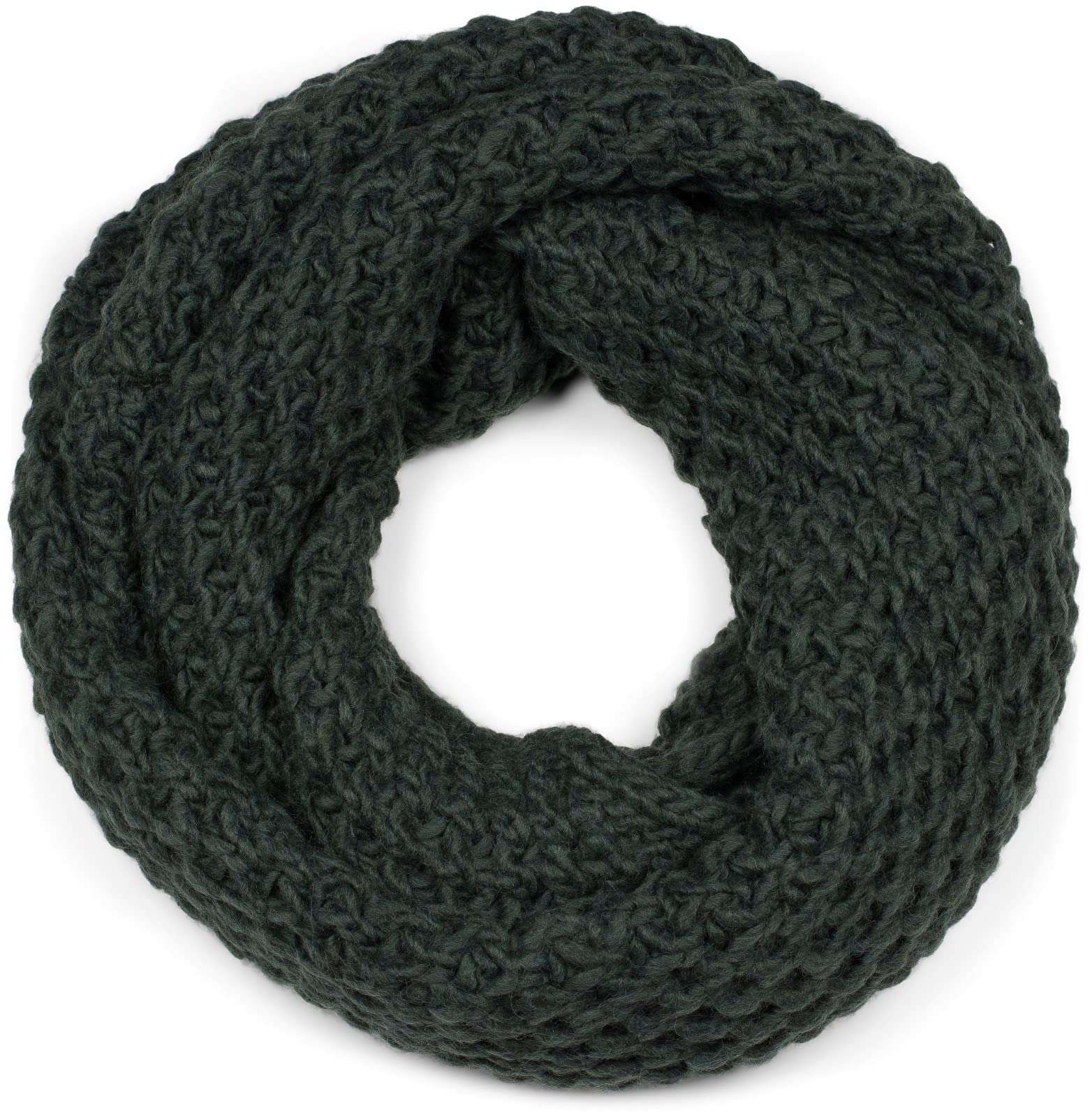 Stylebreaker Women's Dark Green Knit Loop Scarf And Snood - Winter Unisex Scarf In Rough Knit Pattern,