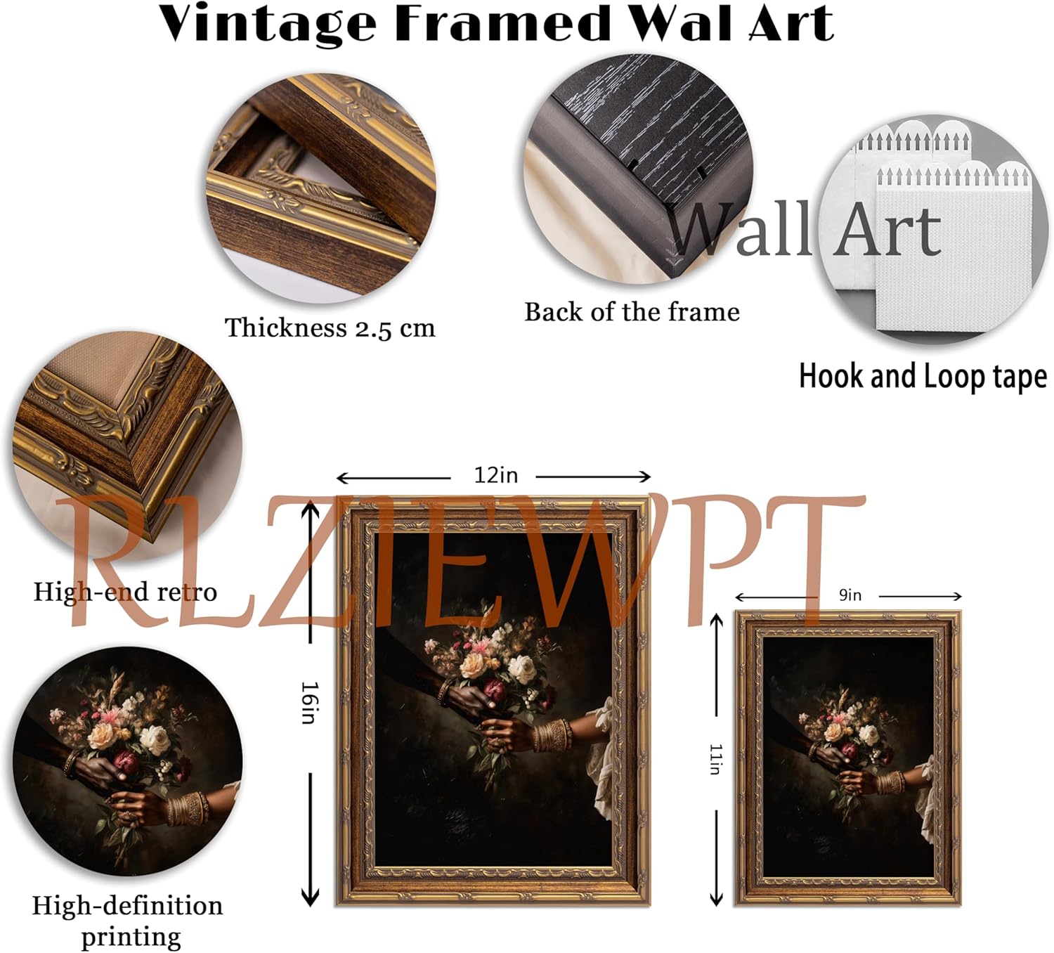 Vintage Gold Framed Black Person Couple Wall Art Black Man and Woman Love Picture Wall Decor African American Valentine's Day Poster Rose Flowers Painting Print Artwork for Bedroom Apartment
