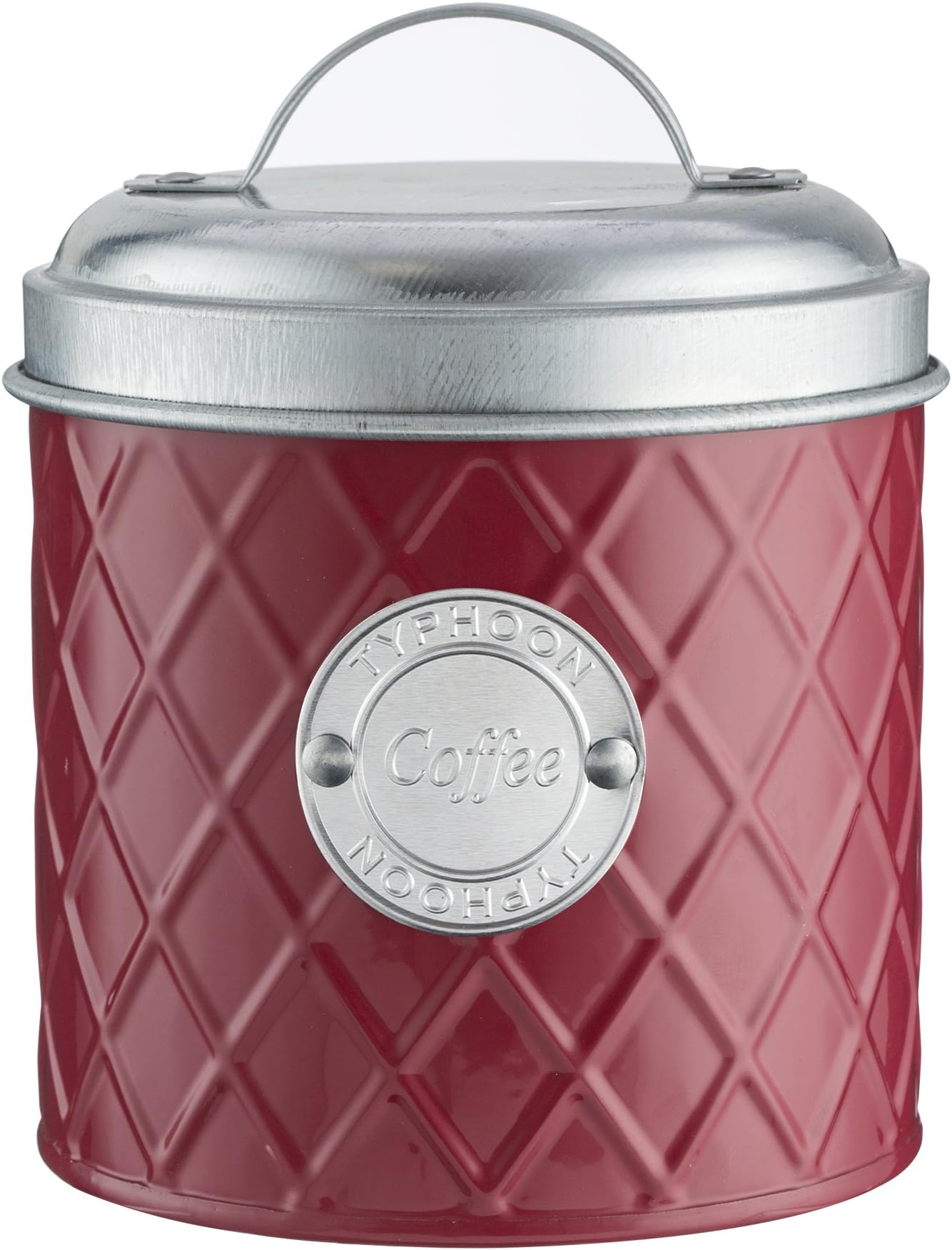 Typhoon Henrik Embossed Coffee Storage Canister, Steel, Red, 10.5 x 10.5 x 19 cm