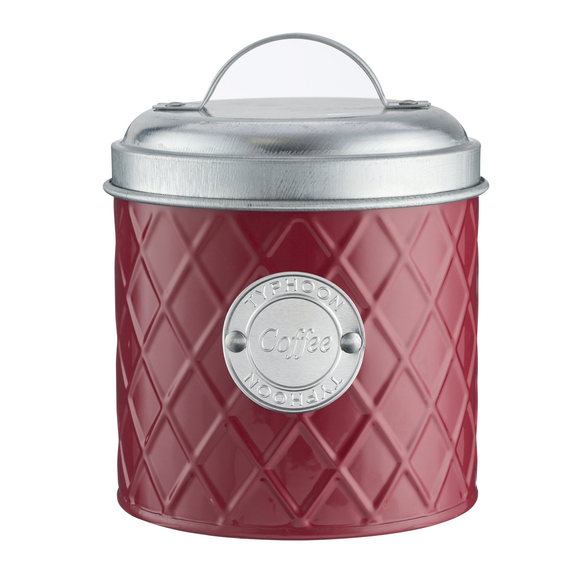 Henrik Embossed Coffee Storage Canister, Steel, Red, 10.5 x 10.5 x 19 cm