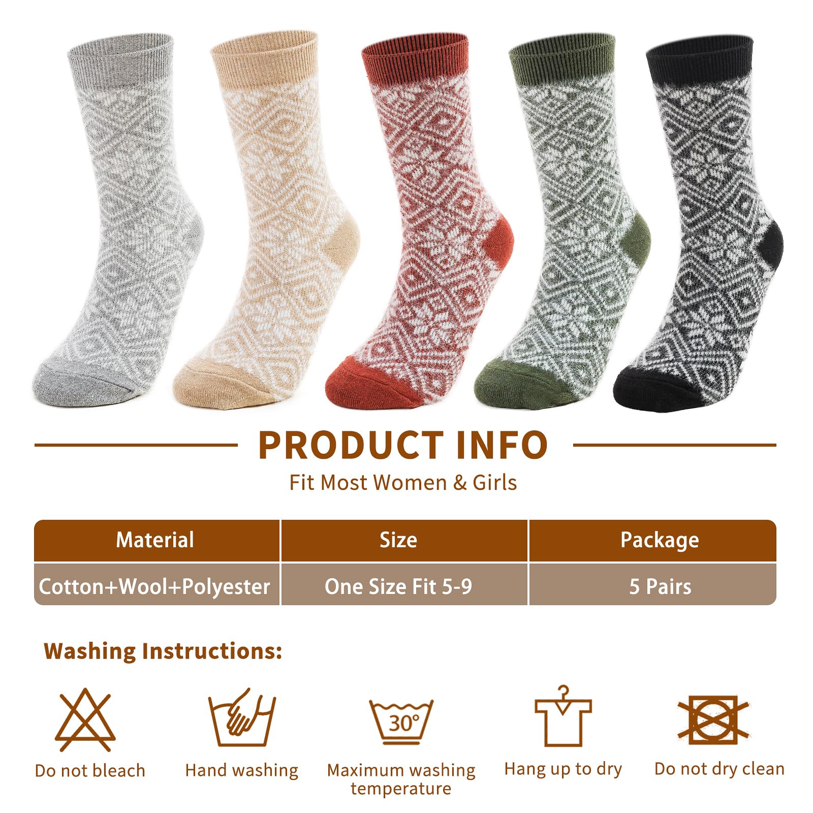 ICEIVY Damen-Socken, dick, weich, warm, flauschig, flauschig, gemütlich, lässig, mit Geschenkbox, 5 Stück