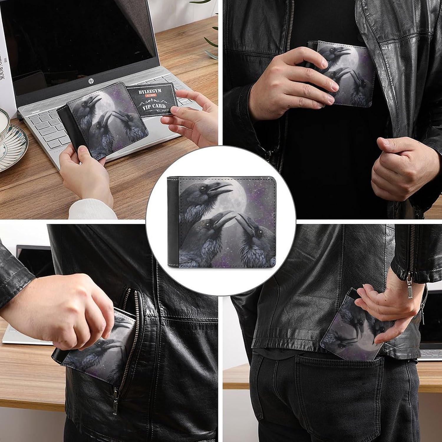 Three Ravens Moon Novelty Wallet Soft Slim Front Pocket Bifold Purse with ID Credit Card Holder
