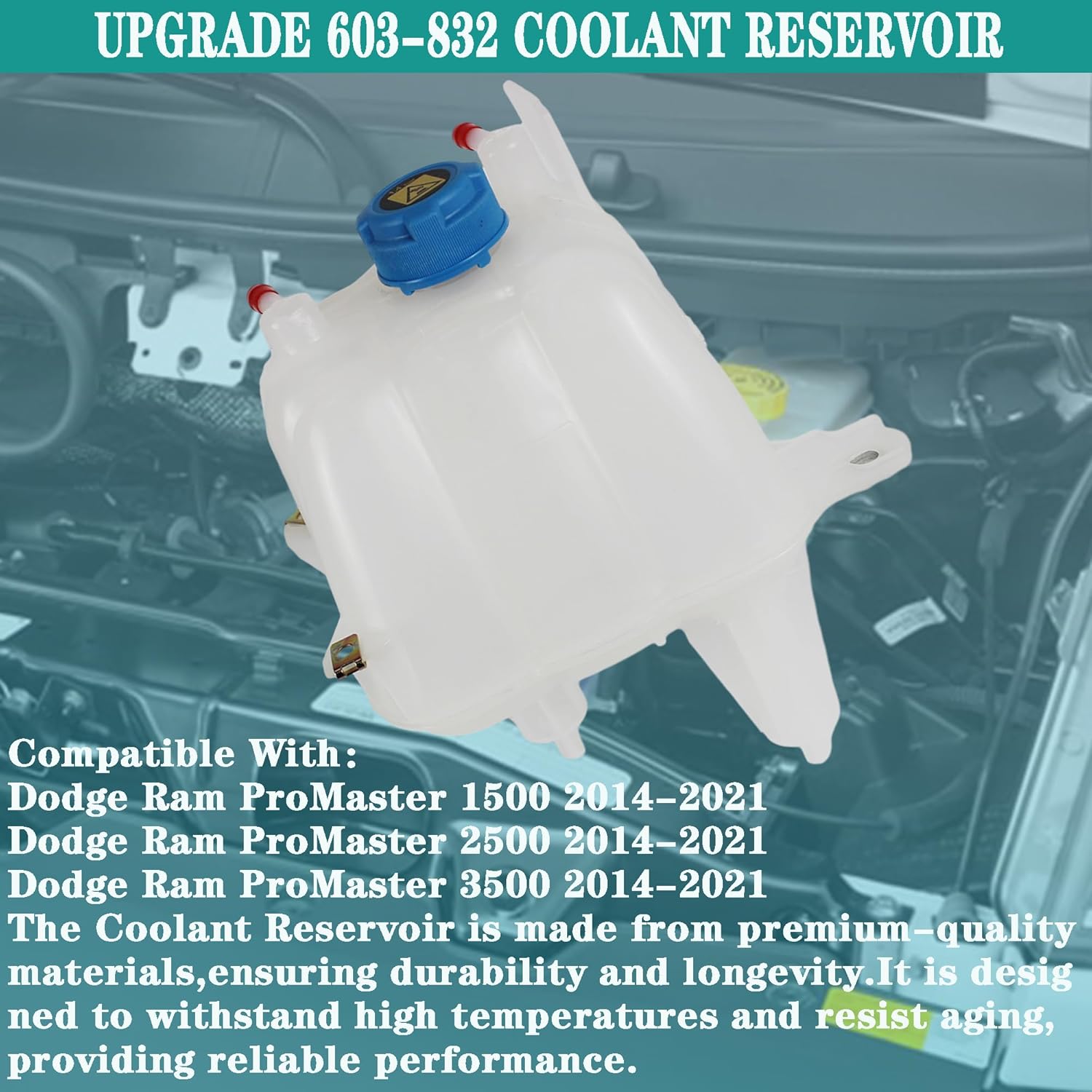 Upgrade 603-832 Coolant Reservoir Compatible with 2014-2021 Dodge Ram ProMaster 1500 2500 3500 Coolant Recovery Reservoir Replaces# 52014880AA 68097622AA