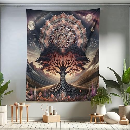 Miniatura 100 de Ambesonne Tapiz de fantasía, paisaje de fantasía con reloj, rayos de cielo de ensueño desde el techo, arte ficticio, colgante de pared ancho para