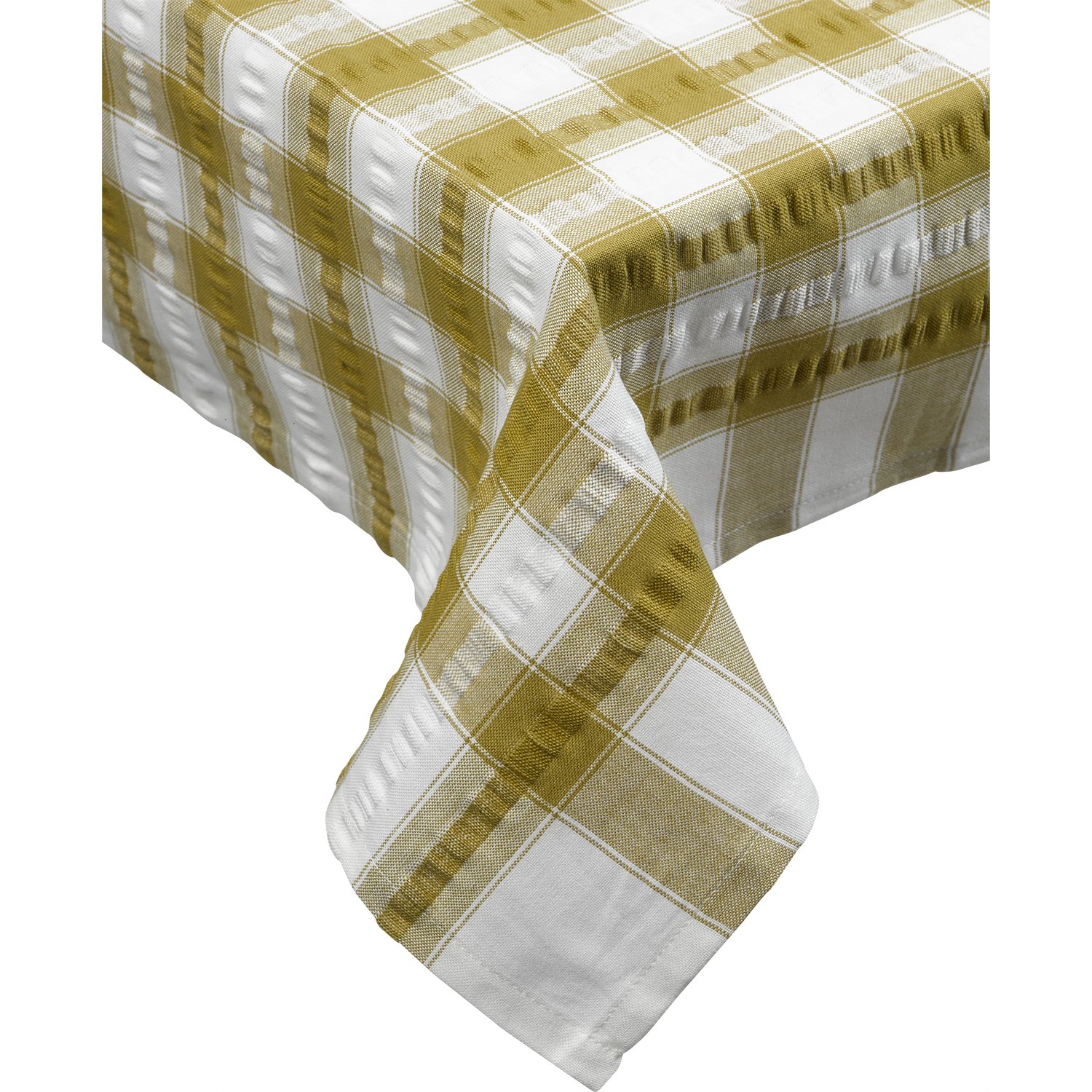 Downview's Coffee Seersucker Check Cotton Tablecloth 70 Round