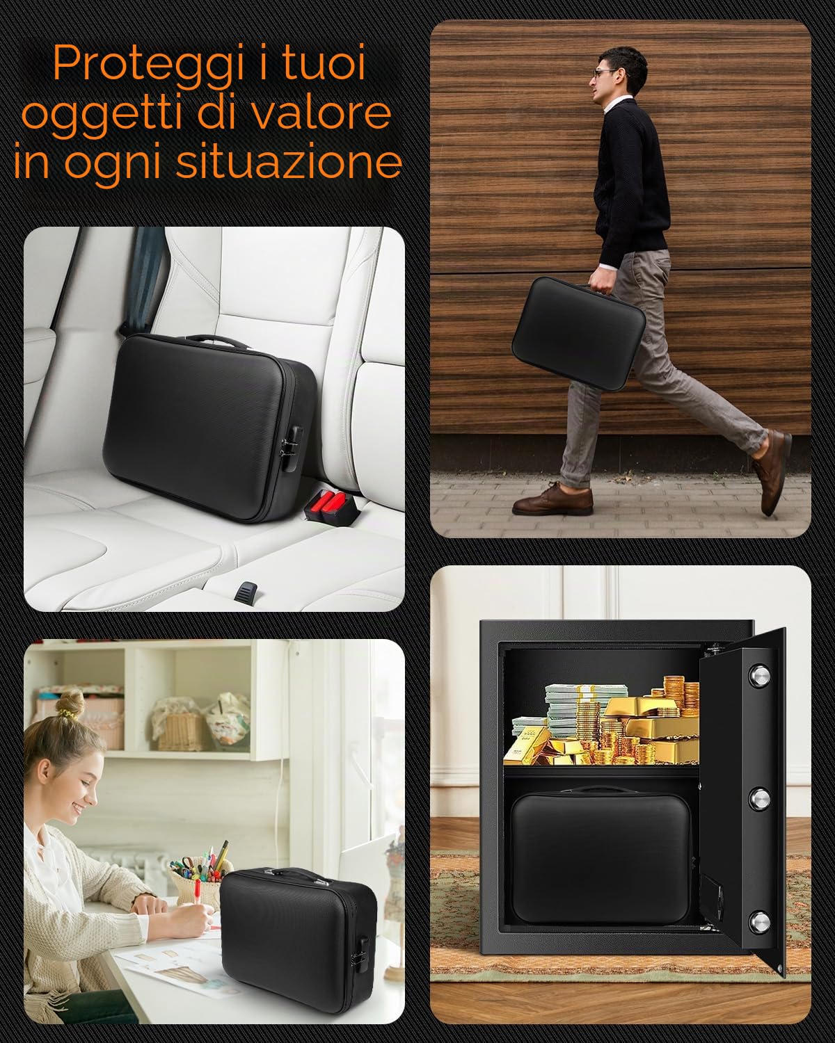 Scatola portadocumenti ignifuga – Organizzatore per documenti con serratura a combinazione e 13 scomparti, portatile, impermeabile, resistente al fuoco, per importanti file A4, certificati, laptop e
