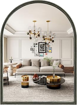 WallBeyond Black Vintage Mirror for Vanity 22x30 Inch, Gold Antique Mirror with Ornate Beaded Frame for Bathroom, Living Room, Fireplace, Entryway