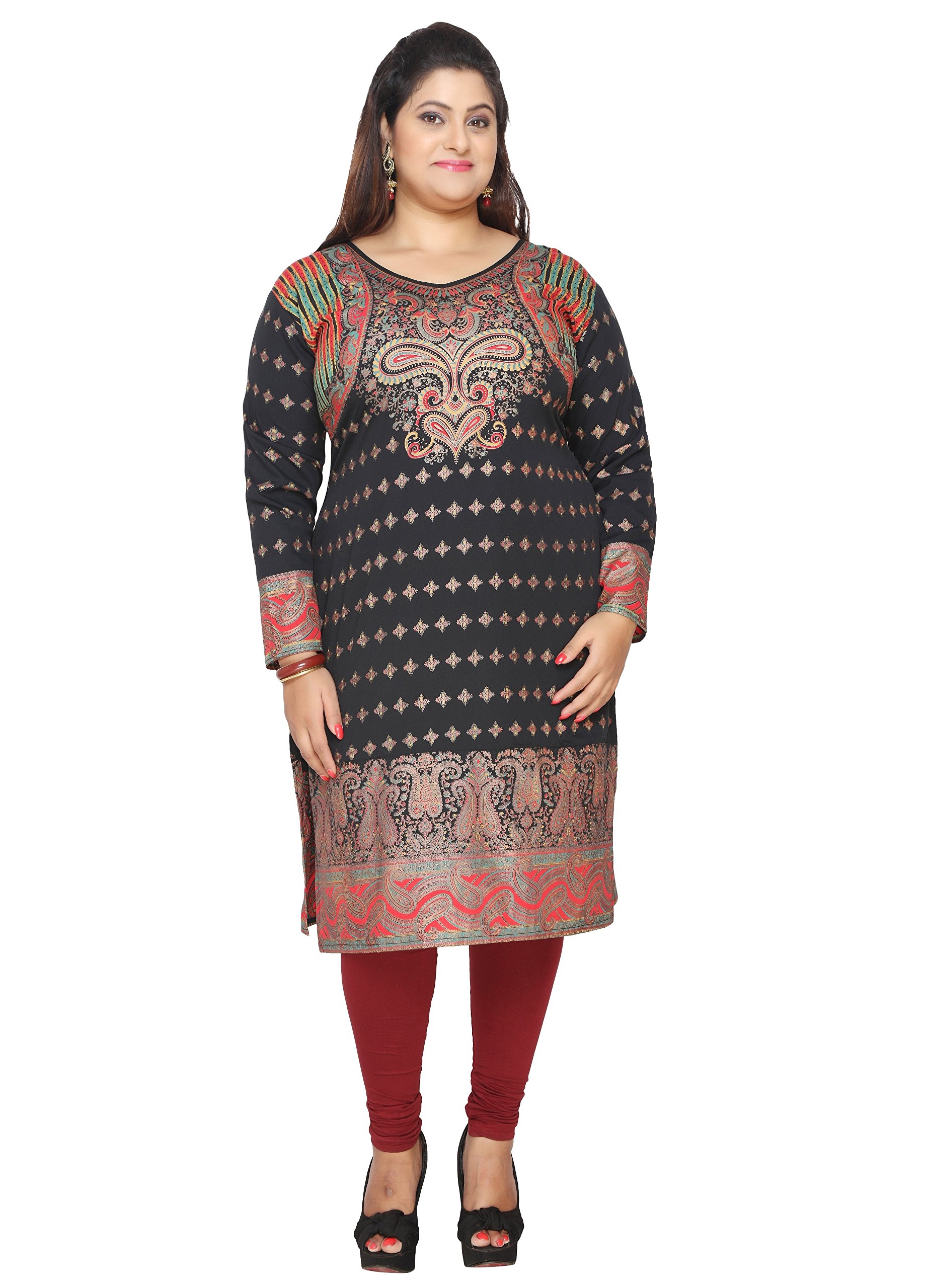 Unifiedclothes Women's Black Plus Size (Upto 9XL) Indian Pakistani Kurti Tunic Kurta Top Shirt Dress Eplus105a (Bust Size 56"|Dress Size 60" (9Xl))