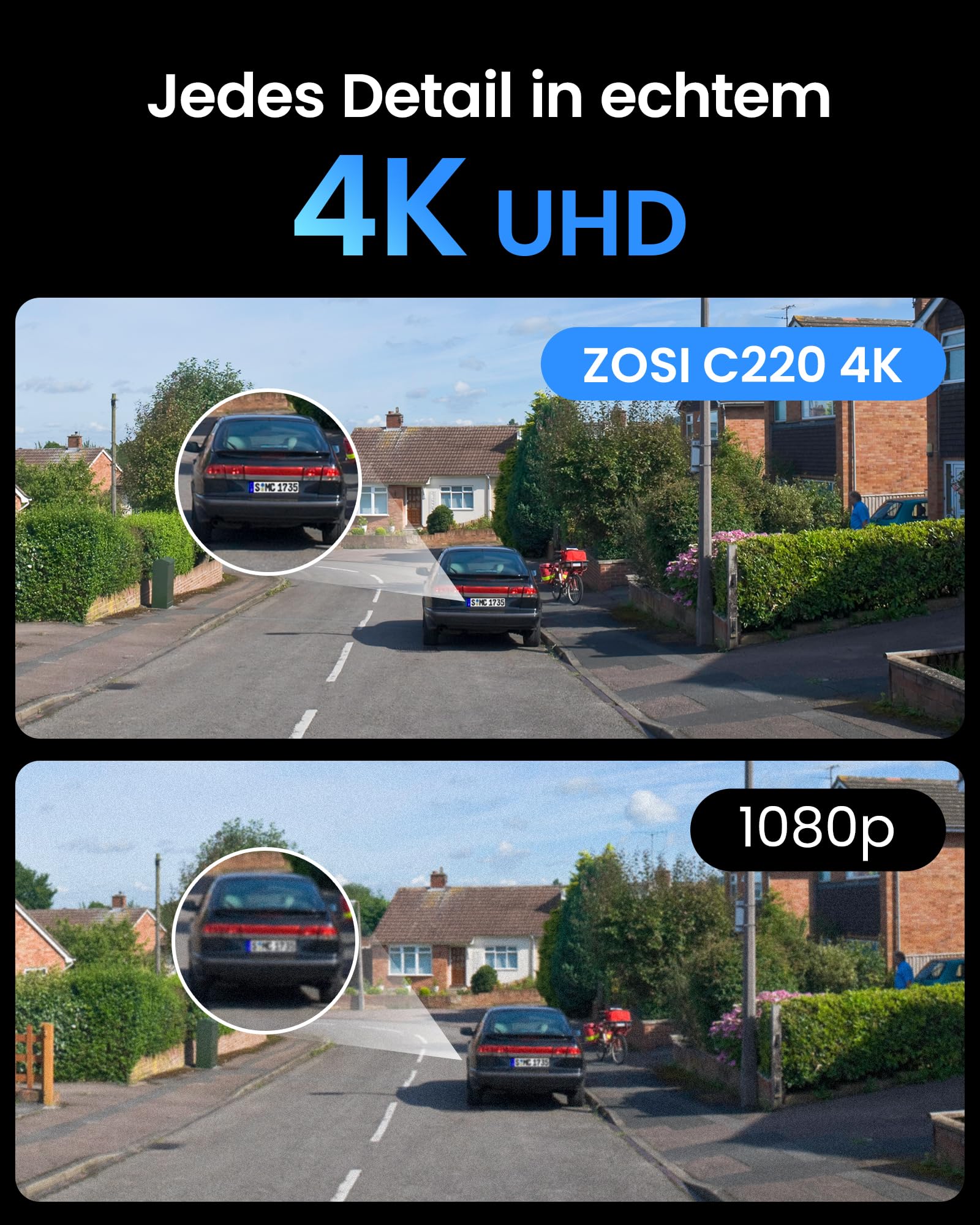 ZOSI 4K PoE Überwachungskamera Set Aussen, 4X 8MP IP Kameras mit 2-Wege-Audio, 8CH NVR 2TB HDD, Personen- und Fahrzeugerkennung, IR Nachtsicht, C220