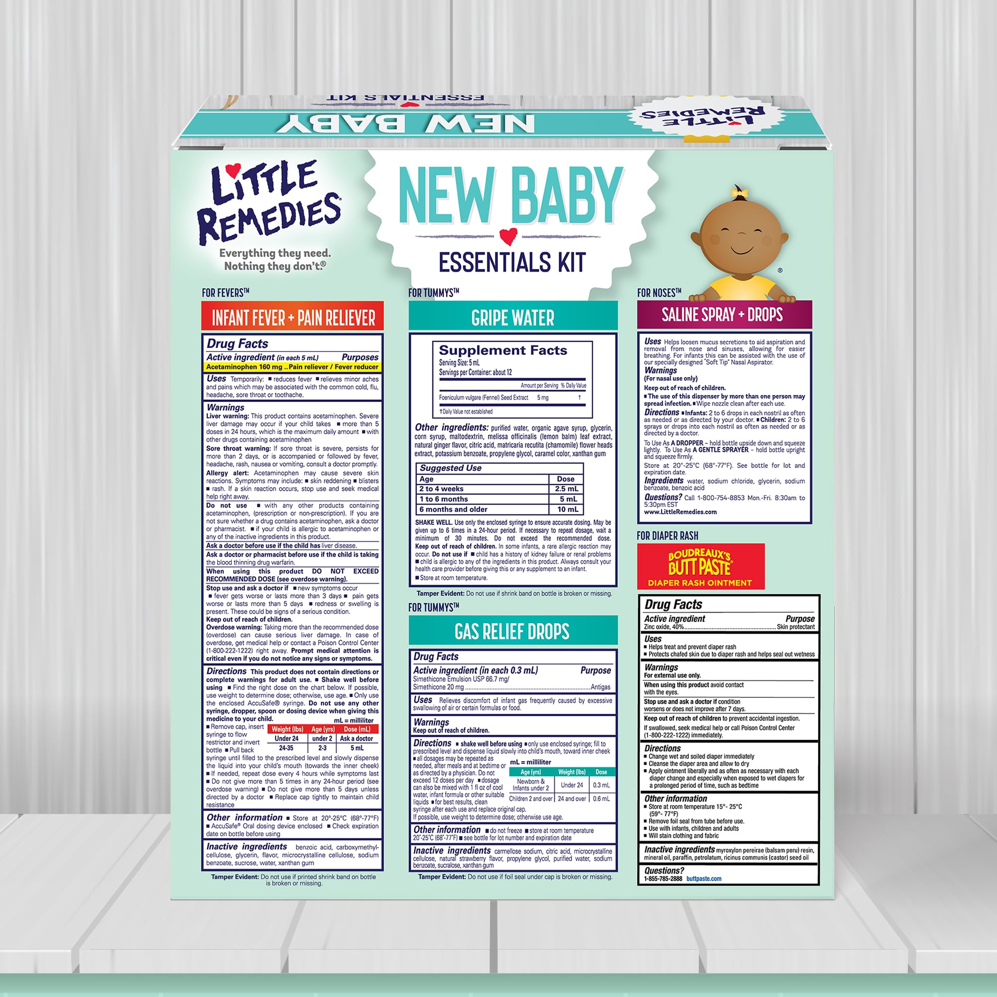 Little Remedies New Baby Essentials Kit with Saline Nasal Spray, Diaper Rash Cream, Gas Relief Drops, Gripe Water & More, Safe for Newborns, Multi-Color view 6