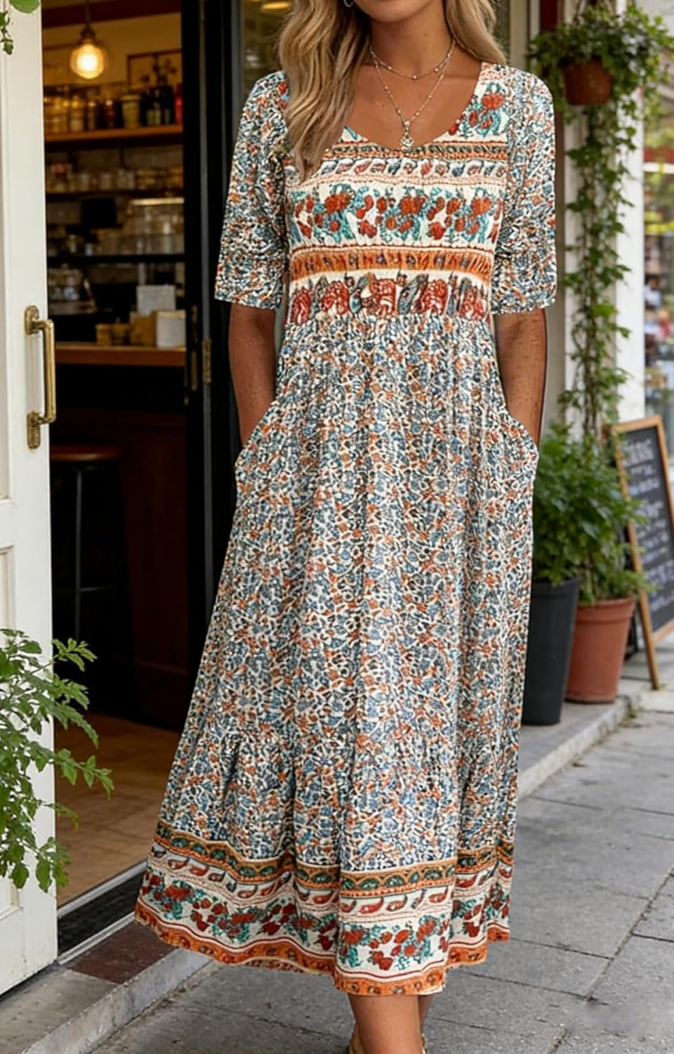 Womens Boho Dress Summer Casual 2026 Short Sleeve Loose Fit Floral Maxi Dress Flowy Beach Vintage Sundress - Image 2