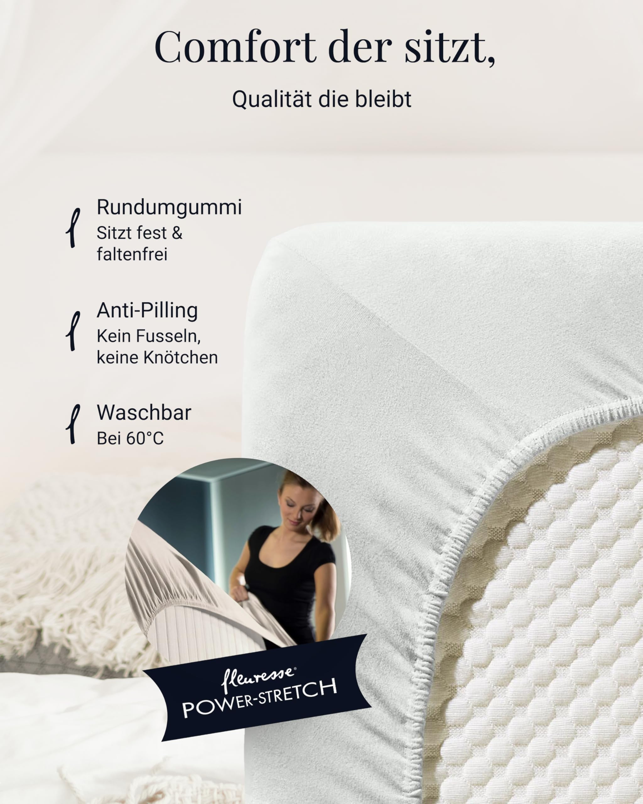 fleuresse 1119 XXL Jersey Stretch Spannbetttuch (96% Baumwolle, 4% Elasthan), mit Rumdumgummizug, Ökotex 100, für Matratzen bis 40 cm Höhe, 180 x 200-200 x 220 cm, weiß