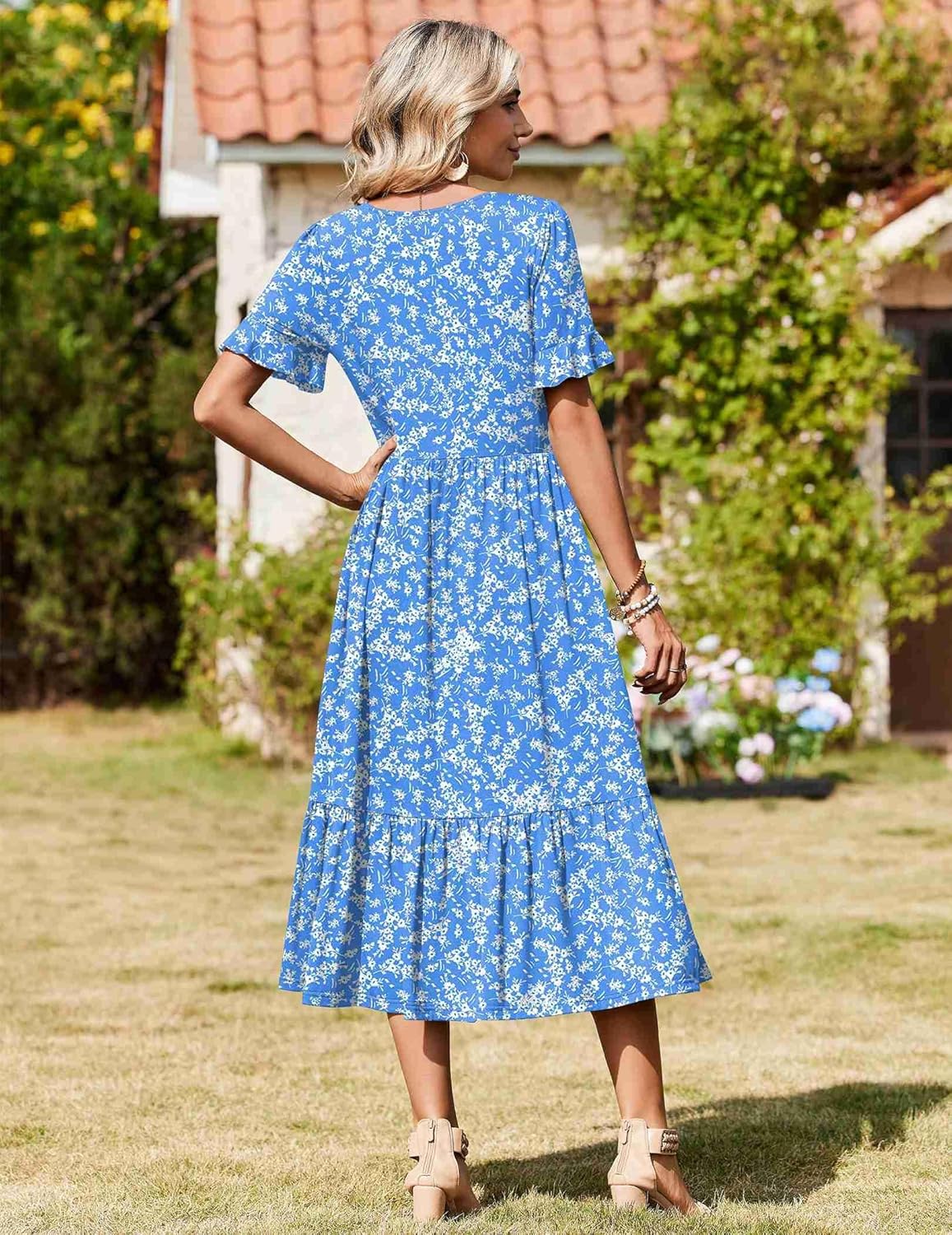 Zeagoo Womens Summer Dresses 2026 Casual Midi Dress Flowy Sundress Ruffle Short Sleeve Tiered Dresses A Line Boho Dress - Image 2