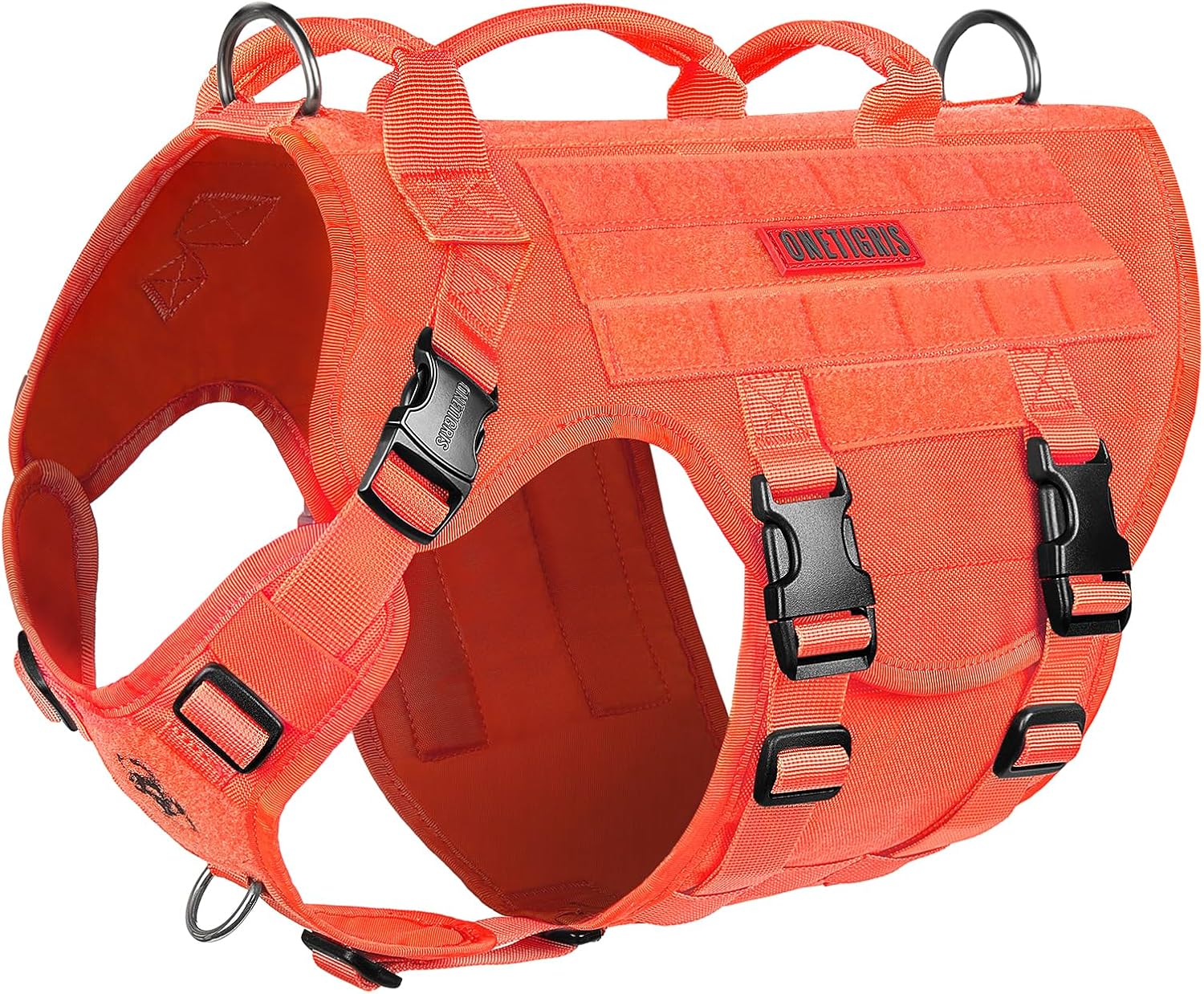 OneTigris Large Tactical Dog Harness, No Pulling Adjustable Dog Vest Harness, Heavy Duty Dog Harness with Handle, Large Hook and Loop Panels for Patch(Orange,L)