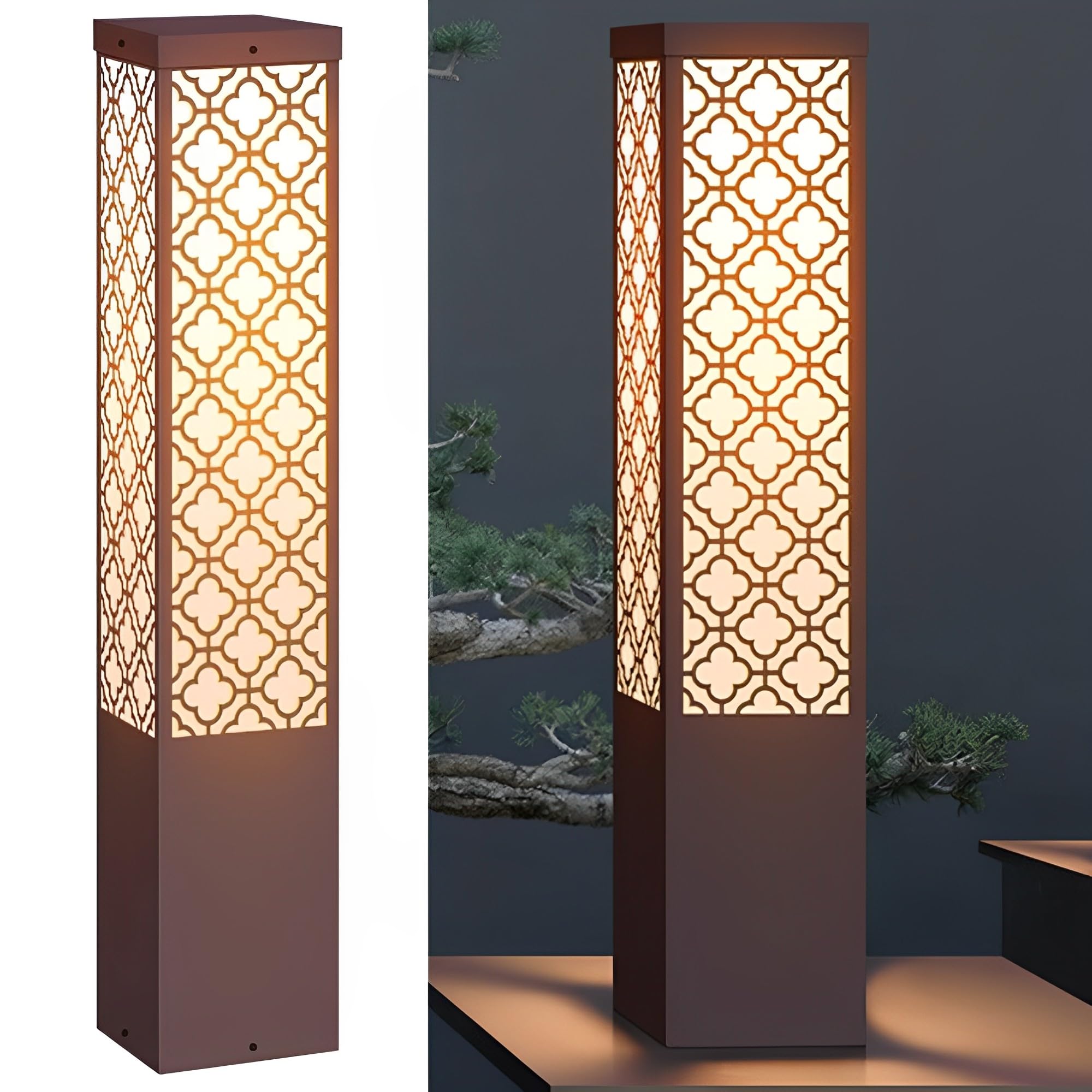 HELCEKOU Modern Pathway Light Outdoor Landscape Path IP65 Waterproof Garden with Stainless Steel Housing Brown Walkway Lights E26 Bollard Lantern for Lawn Driveway Porch Patio