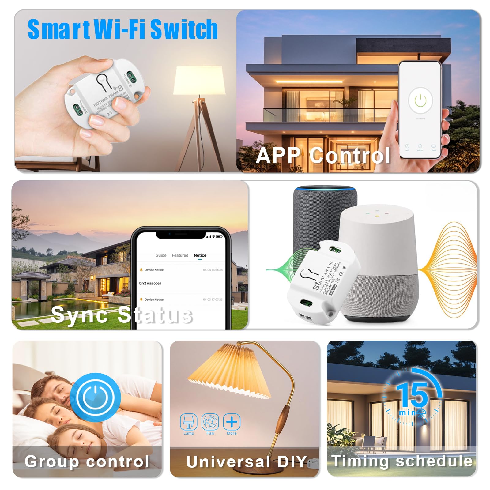 4 módulos de interruptor de luz inteligente, 10 A, interruptor inteligente WiFi Smart Life WiFi, módulo universal Smart WiFi, compatible con Alexa Google Assistant Tuya Smart DIY, empotrado