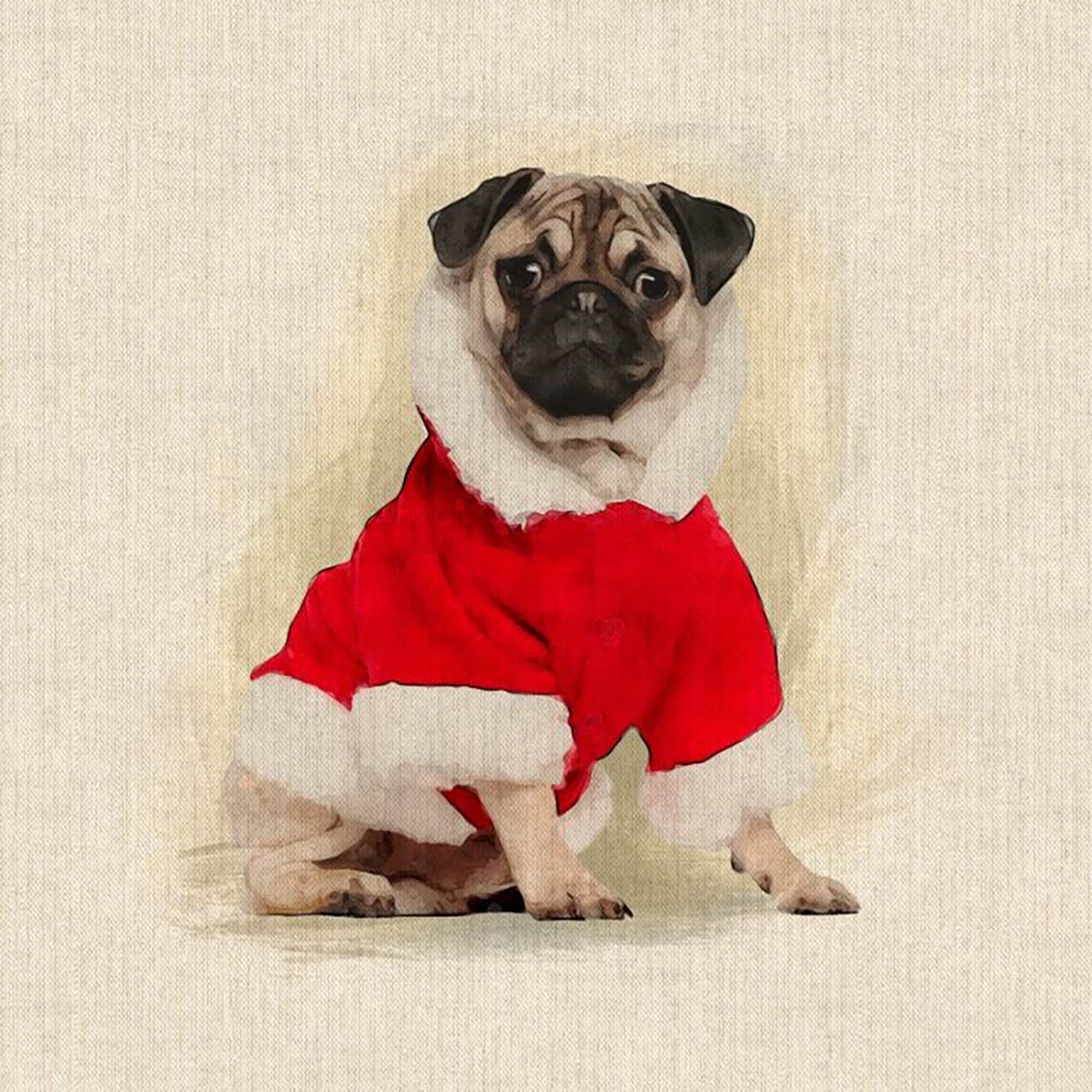 Discover Lifestyle & Fashion Fabrics Christmas Pug Christmas Xmas Digital Printed Cotton Rich Linen Look Quilting Craft Project Cushion Curtain Furnishing Upholstery Fabric Material (Per Panel, Xmas Pugs)