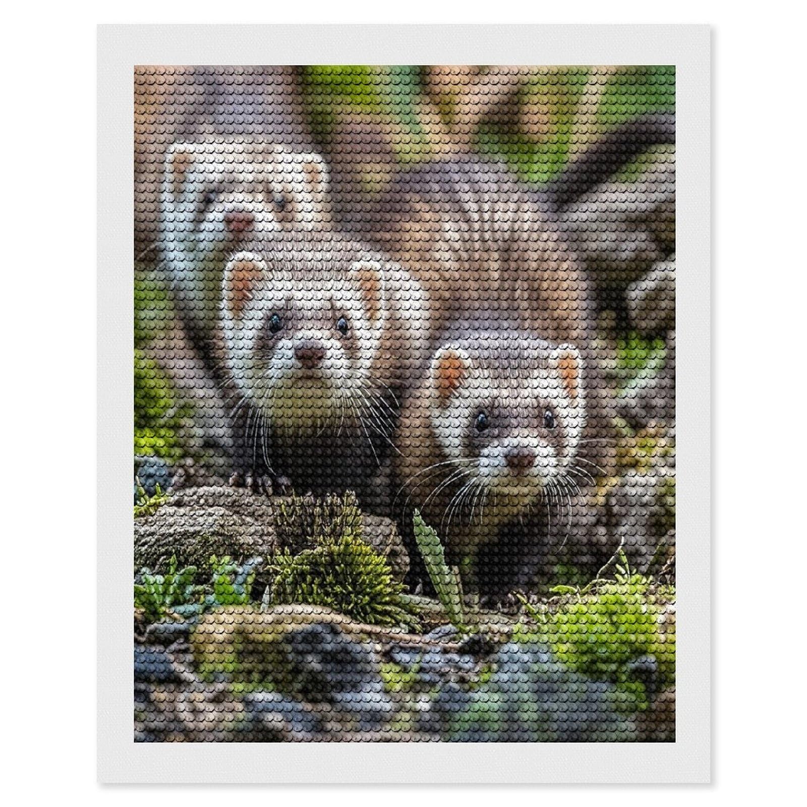 FekiLoot Ferrets Diamond Painting Kits for Adults Full Round Drill Diamond Art Kits for Beginners 5D DIY Diamond Dots Paintings Diamonds Pictures Gem Art Home Wall Decor 16"x20"