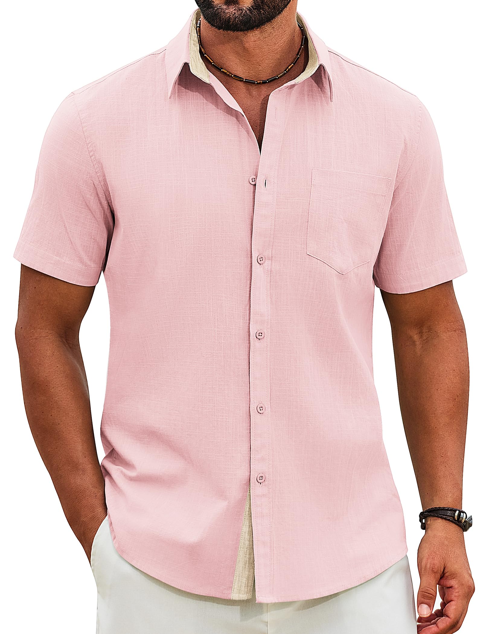 COOFANDY Mens Button Down Shirts Short Sleeve Casual Cotton Shirts Summer Beach Wedding Shirt with Pocket