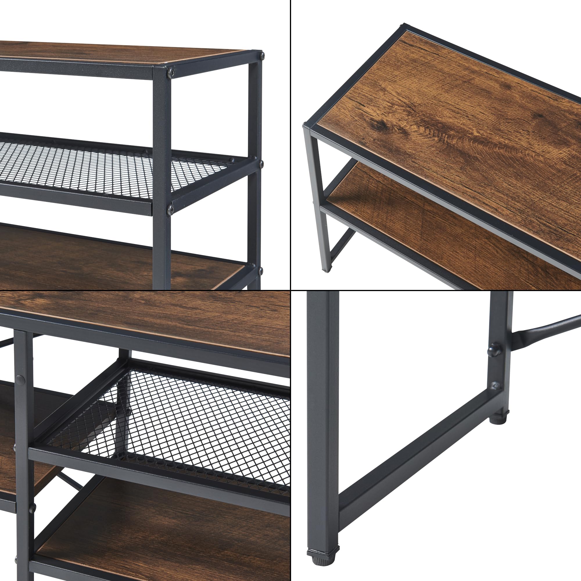 [en.casa] Mobile TV Moderno Aperto Tavolino Porta TV Consolle Bassa con Ripiani Stand TV e Centri Multimediali 120 x 30 x 46 cm Nero/Effetto Noce