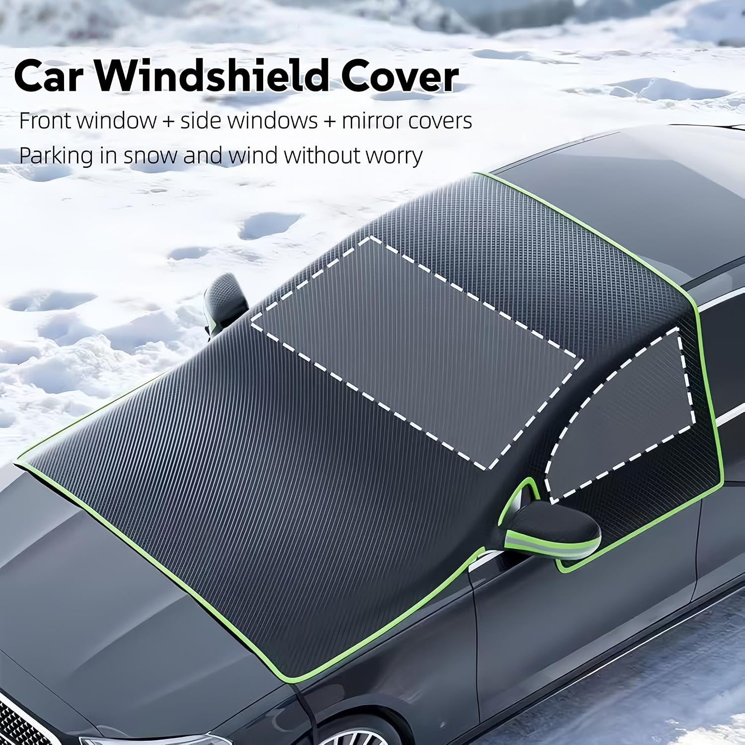 Windshield Snow Cover - Car Windshield Cover for Ice and Snow,Automotive Magnetic Windshield Frost Cover with Side Window and Mirror Protector for Winter Use