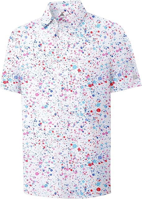 ZITY Men's Golf Shirts Short Sleeve Polo Moisture Wicking Performance Print Pattern Poloshirt for Men UPF50+ Casual T-Shirt