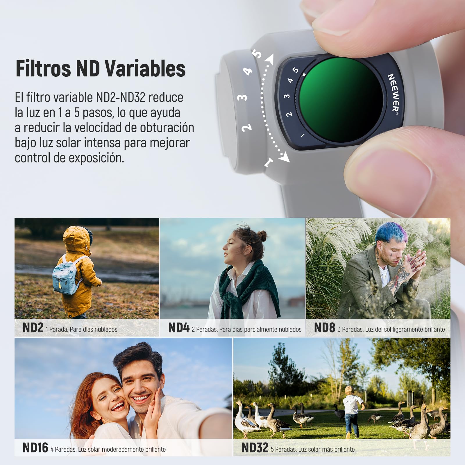 NEEWER Juego de Filtros con Lente Gran Angular 0,75X 108° FOV, Filtro de Difusión Negro ND 2-32 CPL 1/4 Variable Compatible con dji Osmo Pocket 3 / Pocket 4 / Xtra Muse Accesorios, FL-B09