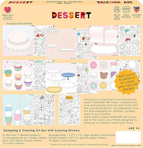 Miniatura 7 de Together Art Caja de arte de narración de postres, más de 300 calcomanías para colorear, 7 proyectos creativos e interactivos y una hoja de