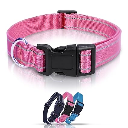 Winchester Reflective Dog Collar, Soft Breathable Nylon Pet Collar Adjustable for Dogs, Medium Pink
