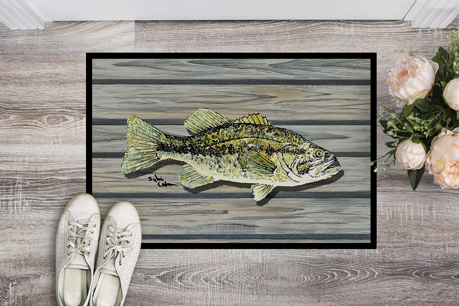 Caroline's Treasures 8493-MAT mall Mouth Bass Doormat 18x27 Front Door Mat Indoor Outdoor Rugs for Entryway, Non Slip Washable Low Pile, 18H X 27W
