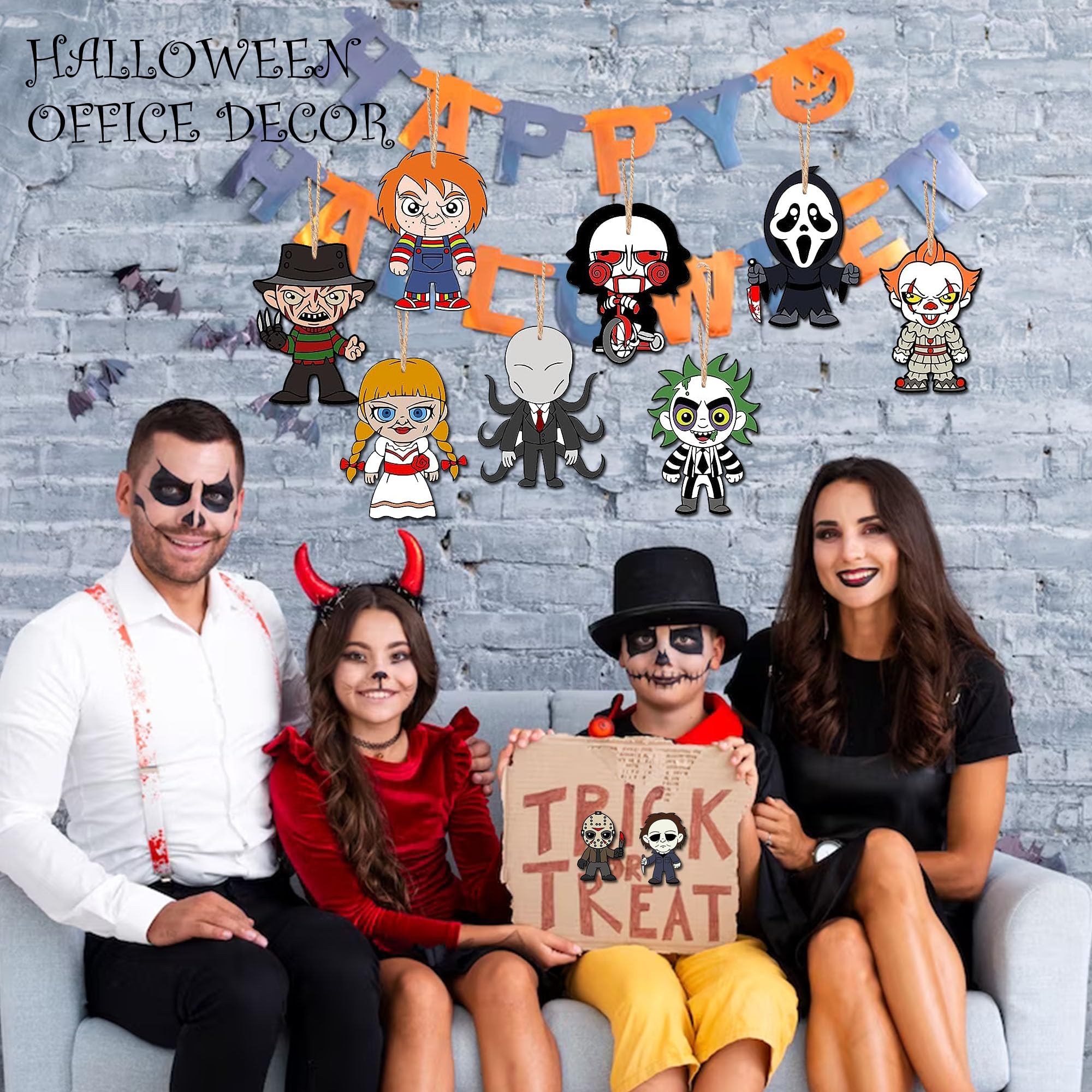 BIGSPINACH Horrory, ozdoby choinkowe, 10 sztuk, drewniane, wiszące, mini dekoracje choinkowe, ozdoby świąteczne, Halloween, dekoracja pokoju