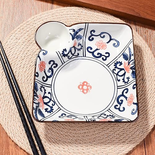 Miniatura 4 de Swlthwen Juego de 2 platos de cerámica para bolas de masa hervida de sushi de estilo japonés de 7.1 pulgadas, platos de aperitivos con plato de