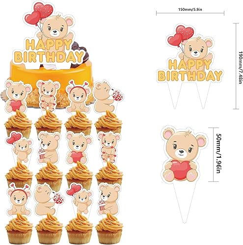 Miniatura 4 de 32 piezas de suministros y decoraciones para fiesta de cumpleaños con temática de oso, globo de látex, adornos para cupcakes, juego de suministros