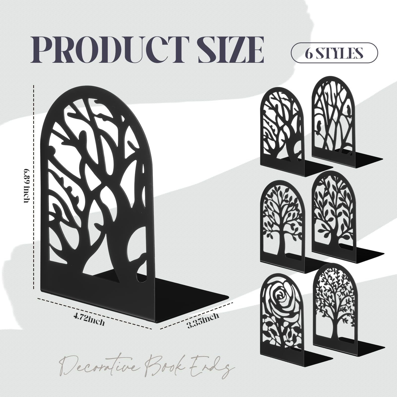 Feifeiya 6 Paar dekorative Buchstützen, robuste Metall-Buchstützen für Regale, Baum, Blume, Bücherregalhalter, Büro-Buchstützen, rutschfeste Buchstützen, schwarz, 17 x 12 x 8 cm