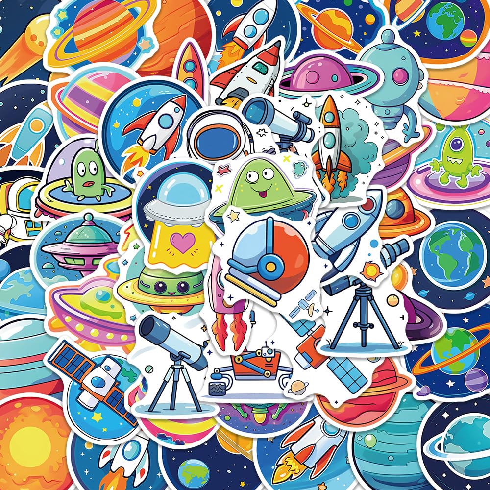 50Pcs Planet Stickers Laptop Car Scrapbook Phone Skateboard Suitcase Luggage Bike Planet Stickers Vinyl Waterproof Aesthetic Personalised Stickers for Teens Boys Girls Adults Children - Image 4