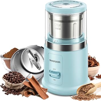 SHARDOR Quiet Coffee Grinder Electric, 70g Removable Bowl Spice Grinder for Coffee Beans, Seeds and Grains, Super Silent Grinding Mill with 60dB Low Noise, 2.5oz Capacity, Blue