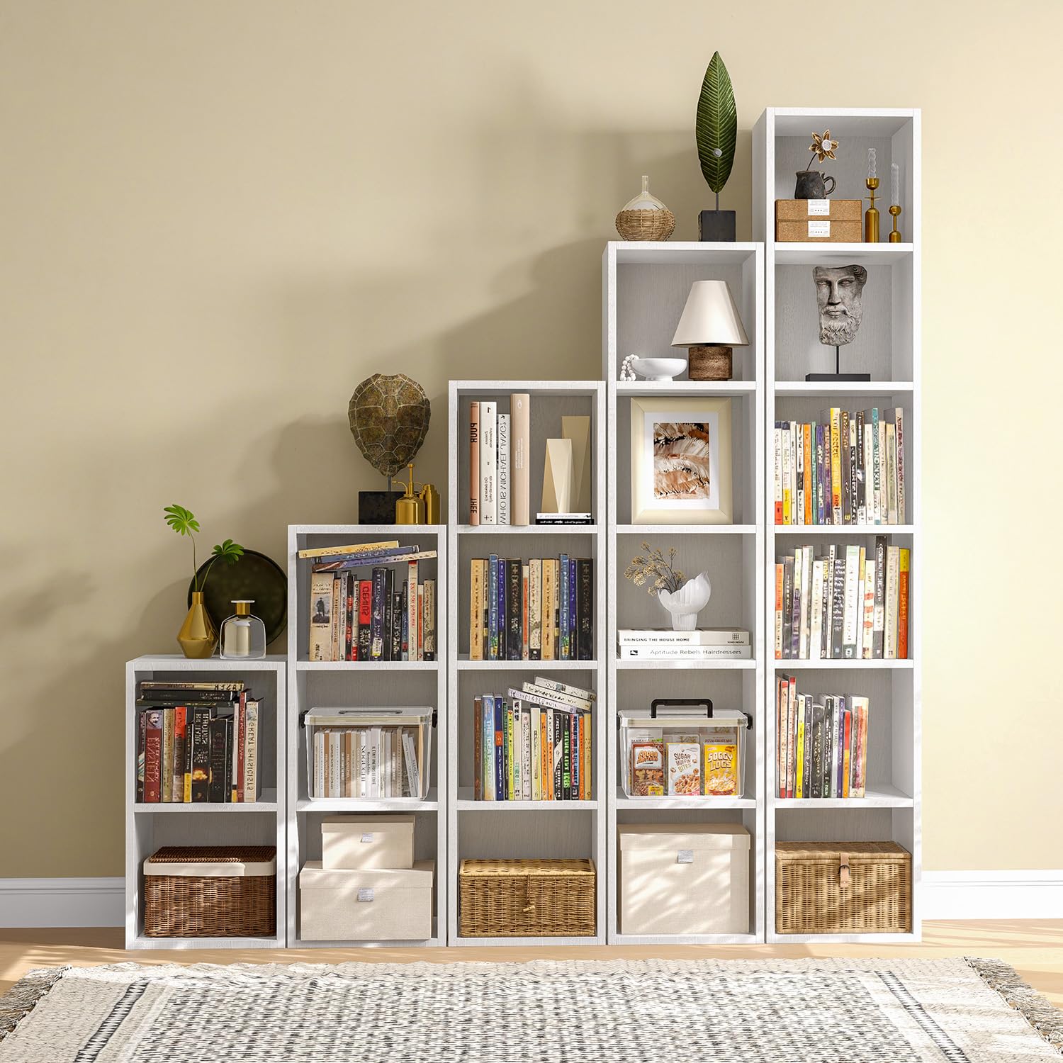 oneinmil Libreria Stretta Alta 6 Ripiani, Scaffale a Colonna con Cubi Portatutto, Design Moderno per Soggiorno, Camera da Letto, Ufficio Domestico, 30 x 23.5 x 181 cm, Bianco
